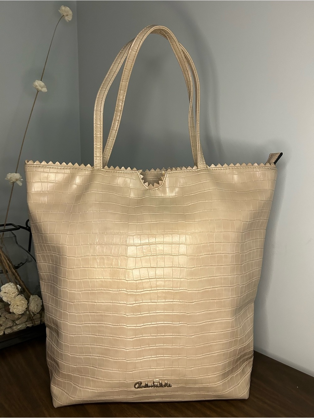 Carlos Falchi Beige Large Tote Bag